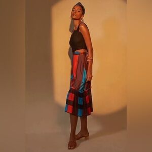 Anthropologie Eva Franco Flounced Midi Skirt Striped Ruffled Size 4